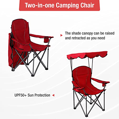 Alpha Camp Oversized Camping Chair With Shade Canopy, Folding Lawn Chairs With Cup Holders, Camping Lounge Chair For Travel Hiking Beach Fishing #TOP6