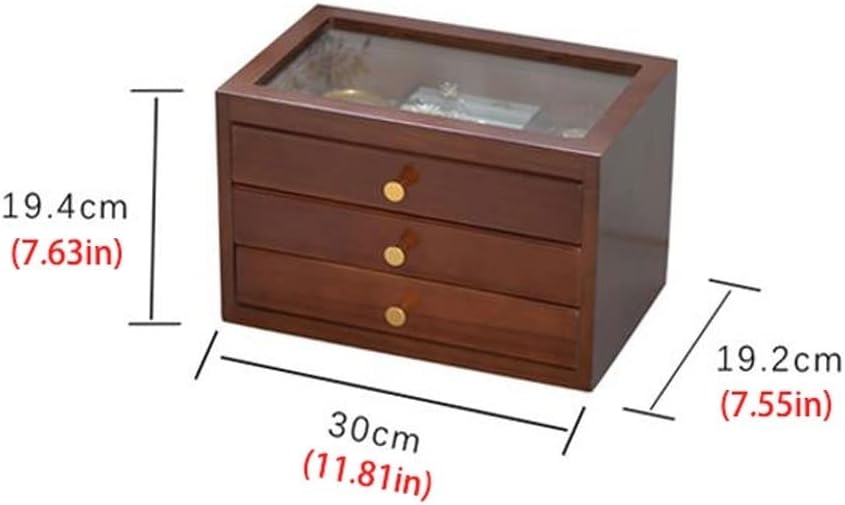 Jewelry Box, Jewerly Box Jewelry Box Organizer for Women Girls Wooden Three-Story/Two-Story Display Cabinet with Glass Portable Jewelry Case Storage Jewelry Box for Women(A) (B)