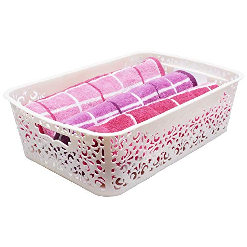Image of Cutting Edge Essentials Plastic Storage Baskets /Shelf /Turkish Rack with Lid - Set of 2 for Fruit Vegetable Bathroom Stationary Home Basket with Handle (Cream, Medium)