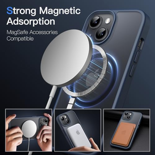 Image of JETech Magnetic Cover Case for iPhone 15 Plus 6.7-Inch Compatible with MagSafe, Translucent Matte Back Slim Shockproof Phone Cover (Storm Blue)