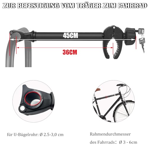 Sorlpv Rahmenhalter für Fahrradträger 45CM Länge, Universal Kurze Fahrradrahmenhalter Abschließbare, Rahmenhalter für U-Bügelrohr: Ø 2,5-3cm, für Rahmendurchmesser des Fahrrads: Ø 3-6cm