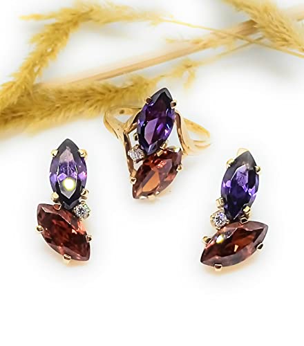 Juego de joyas Amalia de oro con piedras granate y amatista talla 18,5 4
