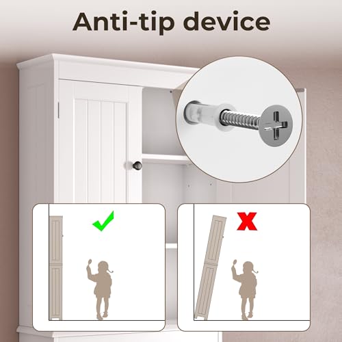 Blishom Estantería sobre Inodoro, Mueble sobre Inodoro, Mueble de Baño con Puertas, Estantes Regulables, Almacenamiento Abierto, para Baño, 60 x 24 x 168 cm, Blanco (Blanco) - imagen 5