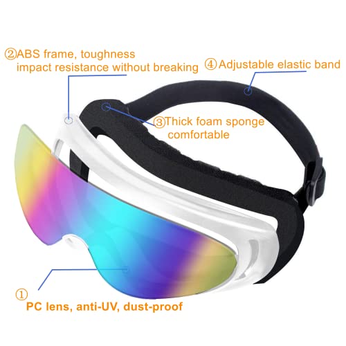 Image of LJDJ Motorcycle Goggles,2 Pack Dirt Bike ATV Motocross Riding Hiking Protective with 2 Pack Neck Breathable Bandana Mask (White+Mask)