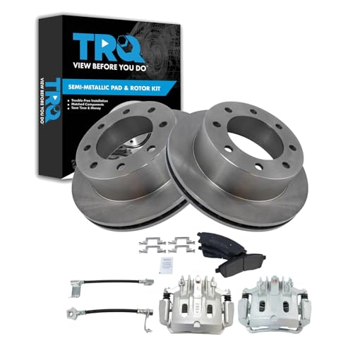 Image of TRQ Rear Brake Pad & Rotor Kit Semi-Metallic Driver & Passenger Side Compatible with 2000-2005 Ford Excursion 2001 F-250 Super Duty 2000-2001 F-350 Super Duty