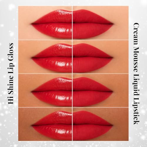 Image of Tee Ess Duo Lips 2-in-1 | Lip Gloss & Matte Cream Mousse Liquid Lipstick | High Shine Gloss + Soft Matte Finish | Long-Lasting, Lightweight & Non-Sticky | 5ml Sticky (RED ALERT)