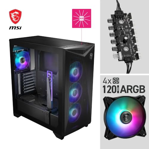 Image of MSI MPG GUNGNIR 300R Airflow Mid-Tower PC Case - E-ATX Capacity, 4 x 120 mm ARGB Fans with Hub Controller, Vertical GPU Support & Stand, Dust Filters, Cable Routing, USB Type-C (20Gbps)