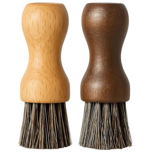 Cepillos para Zapatos de Crin de Caballo Natural,Juego de 2 Cepillo de Crin Fina para Aplicar Betún,Cera y Pulir Calzado de Cuero,Profesional para Limpieza de Zapatos y Muebles