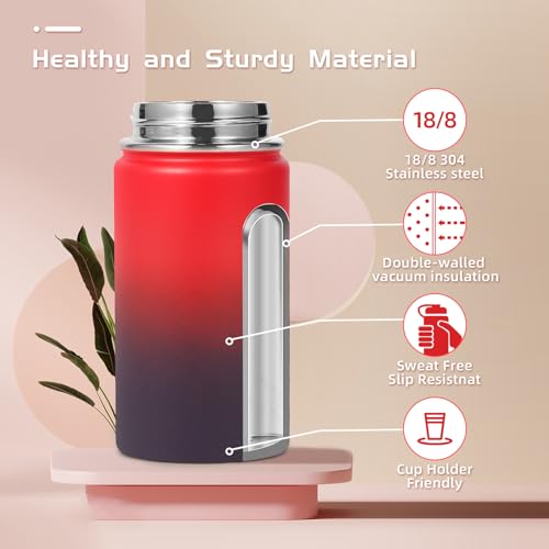 Volhoply 14oz Water Bottle with Straw Lid and Silicone Boot Bulk 2 Pack,Stainless Steel Insulated Flask for Boys & Girls Multipack,Double Wall Vacuum Leakproof Kids bottles(Red Purple,2) by Volhoply - Image 3