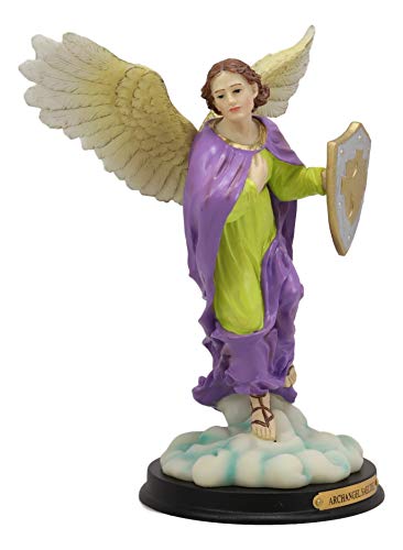Estatua Arcángel Selaphiel con Escudo 10 pulgadas miniatura 3