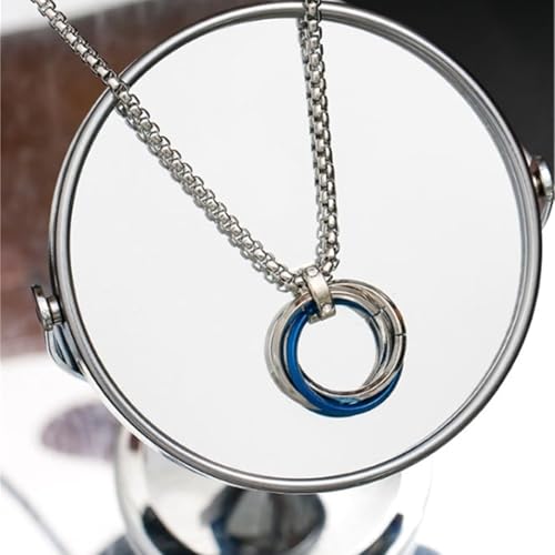 Image of Silver Chain for Man, Blue Three-Ring Necklace for Men, Stylish Neck Chain for Boys, Anime Accessories, Locket for Men, Fashion Jewelry