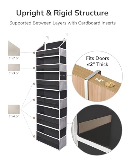 Image of ULG 2Pack-Over The Door Organizer with 6 Large Pockets 12 Side Pockets Door Hanging Organizer Black Door Hanging