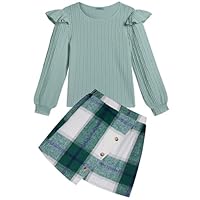 Arshiner Mädchen Bekleidungssets Kinder Langarmshirt mit Kariert Rock Set Herbst Winter Freizeit Mode Elegantes Zweiteilig Outfits für Mädchen 10-11 Jahre 140
