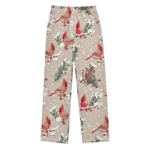 Cardinal Pine Branch Snow Boys Long Pants Soft Trousers Elastic Waist Kids Lounge Bottoms with Pockets S-XL