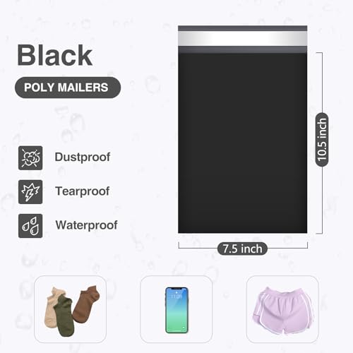 Image of UCGOU Poly Mailers 7.5x10.5 Inch Black 100 Pack Shipping Bags Strong Thick Mailing Envelopes Self Sealing Adhesive Waterproof and Tear Proof Boutique Packaging Postal for Clothing