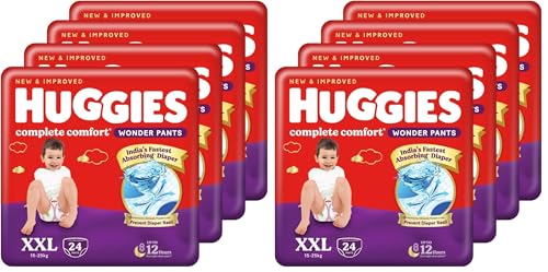 Image of Huggies Complete Comfort Wonder Pants | Pant Style Baby Diapers Double Extra Large (XXL) Size, 96 Count | India's Fastest Absorbing Diaper, Prevents Diaper Rash, Ideal for 15 to 25 Kgs (24 Count, Pack of 8)