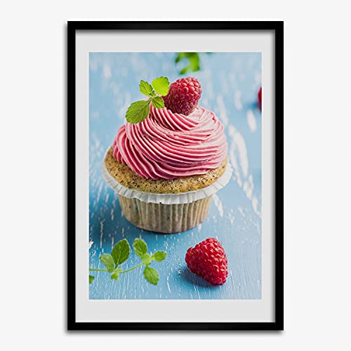 Cadre photo 50x70 cm Tulup avec affiche cupcake aux framboises et tableau moderne en bois MDF