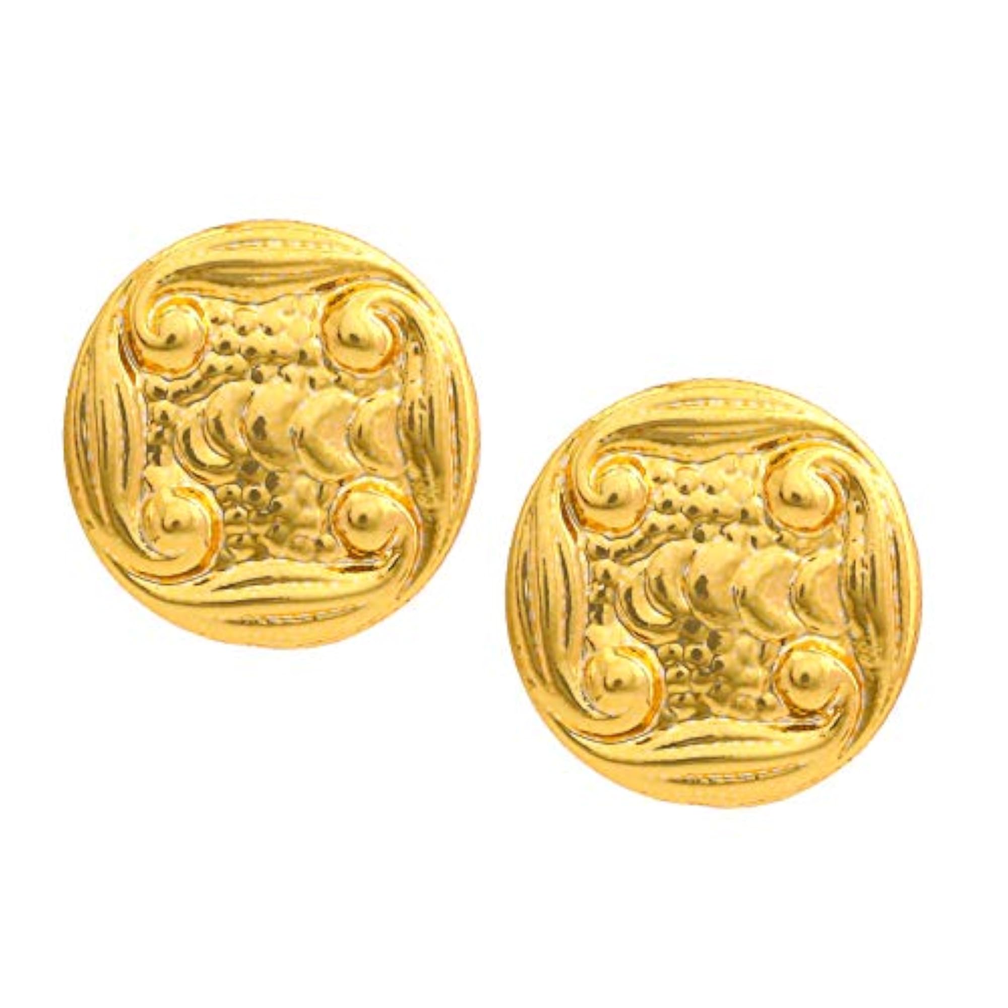 Gehena - Gold Tone Antique Coin Stud Earrings