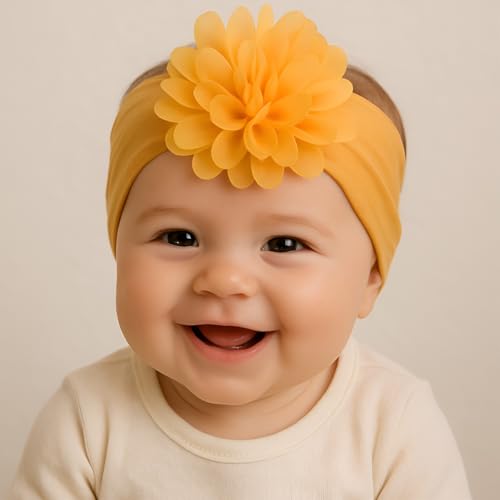 Image of SYGA Pack of 6 Baby Headbands Nylon Flower Soft Stretchable Hairband for Newborn Infant Toddler Kids For 0-3 Year (Multicolor)