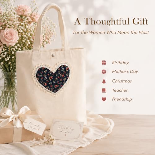 Image of Christian Tote Bag Gift for Women, Canvas Bible Bag Handmade Floral Cross
