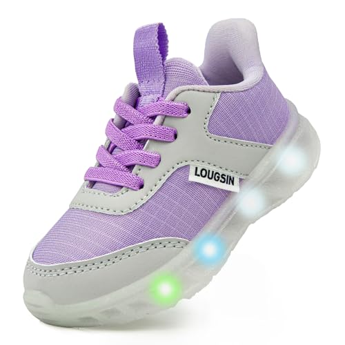LOUGSIN Kids Light Up Sneakers LED Flashing Tennis Shoes for Boys Girls Lightweight Breathable Flooza Walking Shoes for Toddler and Little Kids