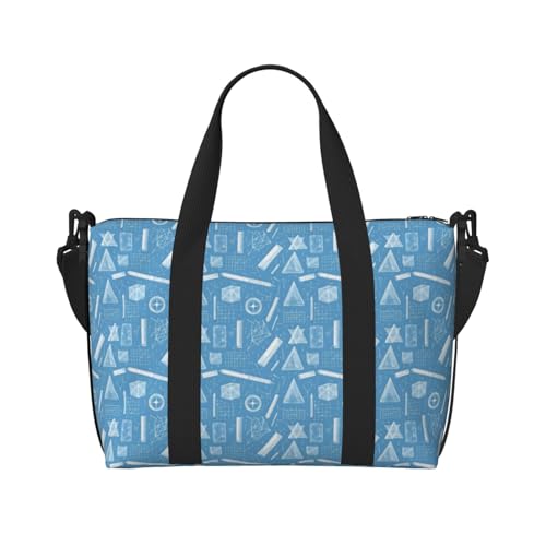 Travel Duffle Bags For Women Men - Blue Math Illustration Print Personal Item Weekender Overnight Gym Carry On Airport Tote Bag With Strap For Yoga, Travel, Business Trips
