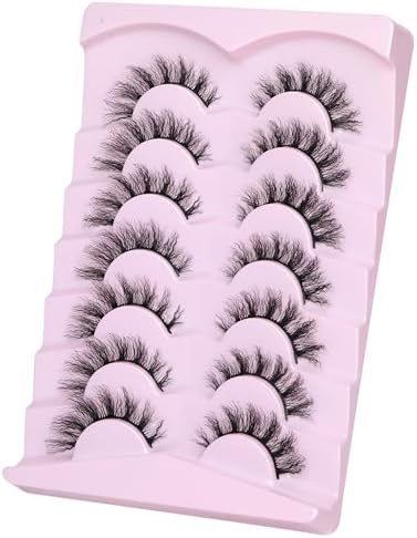 JIMIRE Mink Lashes Fluffy False Eyelashes Wool Roll Style Cat Eye Lashes 15MM Unique Wispy D Curl Bomb Eyelashes 7 Pairs Pack