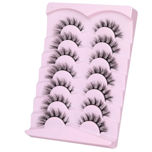 JIMIRE Mink Lashes Fluffy False Eyelashes Wool Roll Style Cat Eye Lashes 15MM Unique Wispy D Curl Bomb Eyelashes 7 Pairs Pack