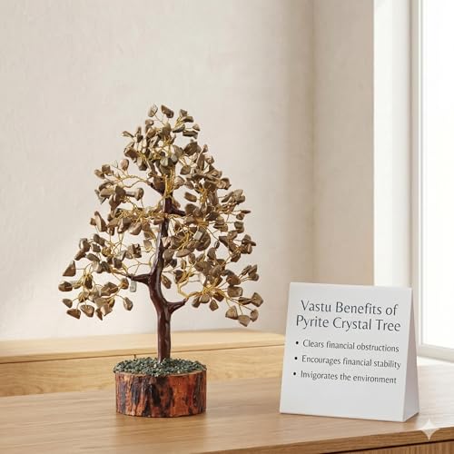 Image of Pyrite Money Tree for Wealth & Prosperity | Natural Pyrite Crystal Tree | Feng Shui Vastu Good Luck Tree | Home & Office Decor | 300 Beads | 10-12 Inch