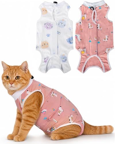 ANWA 2 Pack Cat Recovery Suit - Breathable Cat Onesie for Cats After Surgery Female Kitten Surgery Recovery Suit Female Abdominal Wounds