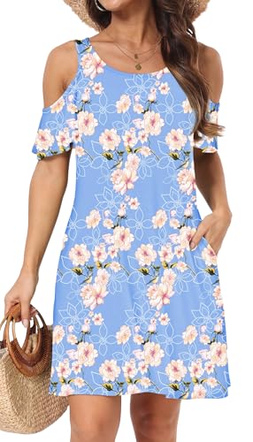Image of Short /Long Sleeve Women's Cold Shoulder Dress with Pockets Casual Swing T-Shirt Dresses