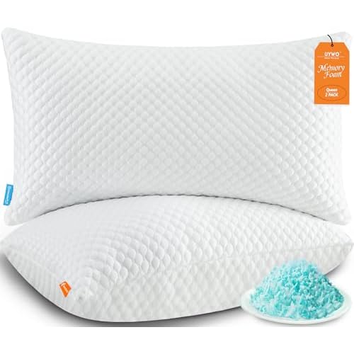 UYWO Cooling Pillows Queen Size Set of 2, Adjustable Memory Foam Pillows