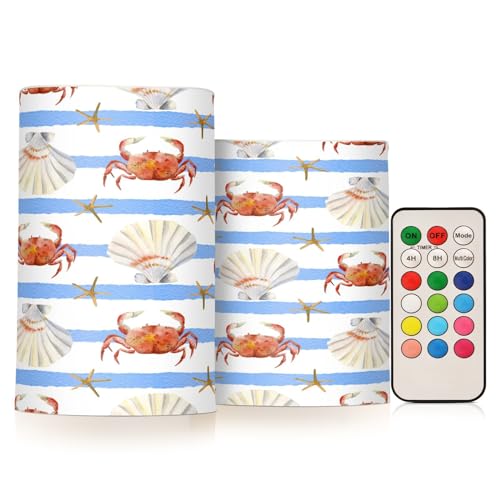 Mnsruu Unterwasserleben, Muscheln, Krabben, Sterne, flammenlose Kerzen, LED-Stumpenkerzen, 2 Packungen