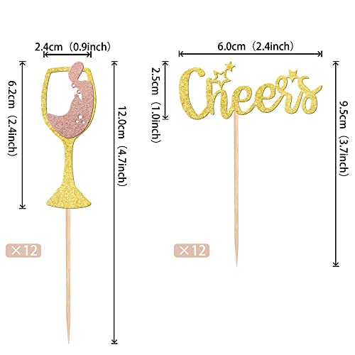 24 Pcs Cheers Cupcake Toppers Double Layer Glitter Champagne Glass Cupcake Picks For Baby Shower Kids Boys Girls Birthday Wedding Banquet Theme Party Cake Decorations Supplies #TOP1