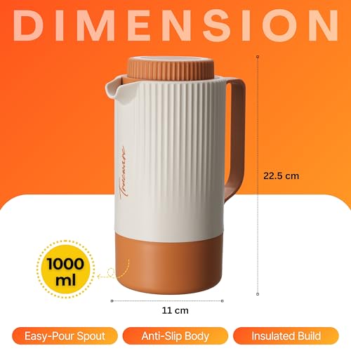 Image of Trueware Amaze ISI Certified Inner Steel Thermoware 1000 ML Hot & Cold Flask Jug, BPA Free, Leak Proof, Ideal for Tea, Coffee, Water, Hot and Cold Beverages