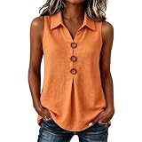Generisch Leinenhemd Damen Baumwolle Leinen Bluse Blusenshirt Ärmellose Business Freizeithemd Reverkragen Damen Sommerhemd Knopfleiste vorne Kurzarmhemd Atmungsaktiv Tanktop mit Plissee