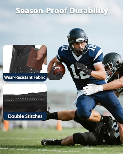 RIGWARL Youth Football Gloves, Black Flag Football Receiver Gloves with Super Sticky Grip, Ultra Breathable Durability for Boys Girls Training Game Performance Gifts