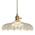 Oyisen Pendant Lights, 11.8 Inch Hanging Light Adjustable Hanging Lamp Clear Flower Glass Shade Pendant Light Fixture Kitchen Pendant Lights for Bedroom