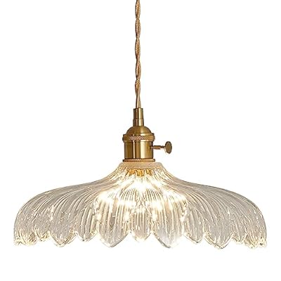 Oyisen Pendant Lights, 11.8 Inch Hanging Light Adjustable Hanging Lamp Clear Flower Glass Shade Pendant Light Fixture Kitchen Pendant Lights for Bedroom