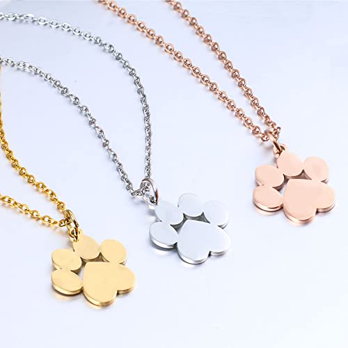 Dainty Pendant Chain Necklace For Women Creative Personality Simple Pet Titanium Steel Short Cat Dog Necklace For Women Footprint Pendant Footprint Necklace Choker- Girl Necklace (Rose Gold, One Size) #TOP2