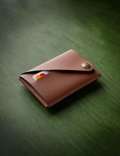 Slim Front Pocket Wallet, Minimalist Business Credit Card Holder for Men and Women, Small Recycled Italian Leather Coin Pouch, Classic Brown3