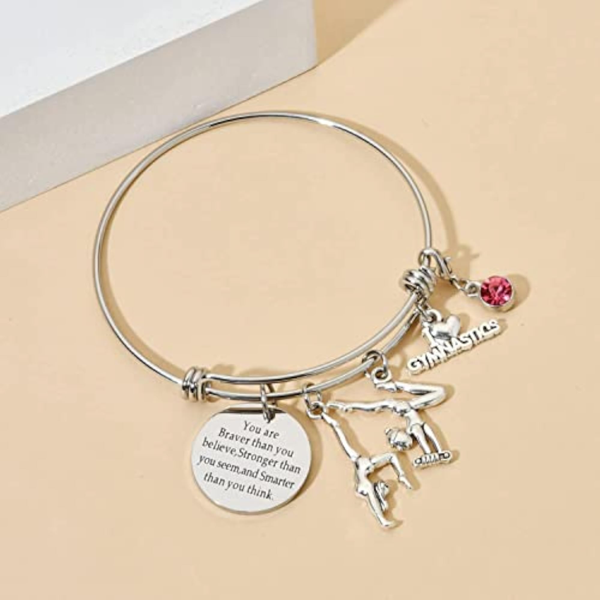 Adjustable Wire Bangle with I Love Gymnastics Charm