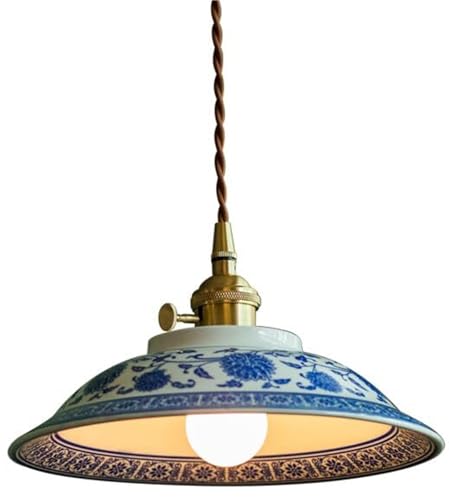 Lámpara colgante de porcelana azul Mid-Century con diseño exclusivo de 25cm