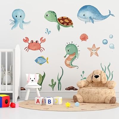 Pegatinas de Pared Animales Marinos, Adhesivos de Vinilo, 30 x 90 cm