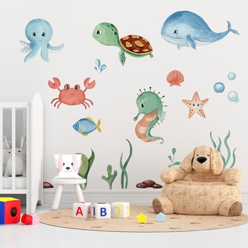 Pegatinas de Pared Animales Marinos, Adhesivos de Vinilo, 30 x 90 cm