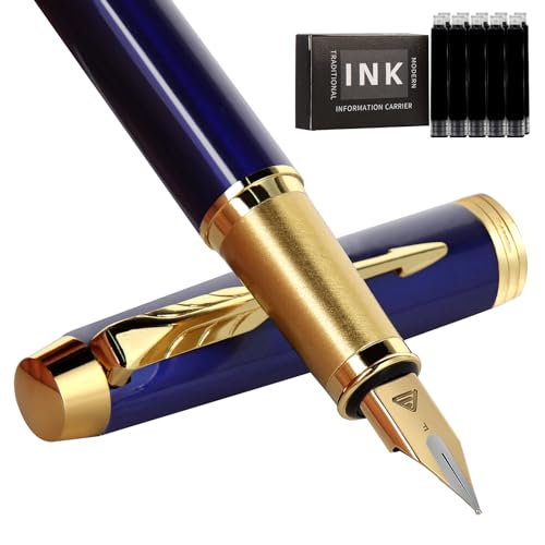Zalantan Fountain Pen, luxury Fine point smooth writing pens for journaling fancy pens with Gift Case 8 black ink cartridges an ink converte nice pens metal pen writer gifts (Blue)