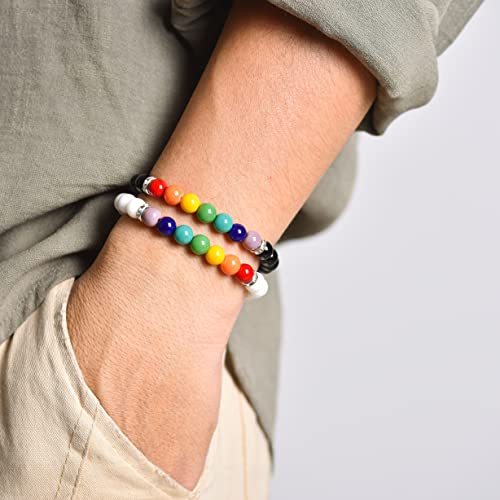 Vicima Beaded Bracelets For Men Women 8Mm Bead Stretch Bracelets Lgbt Jewelry Unisex Rainbow Bracelets #TOP5