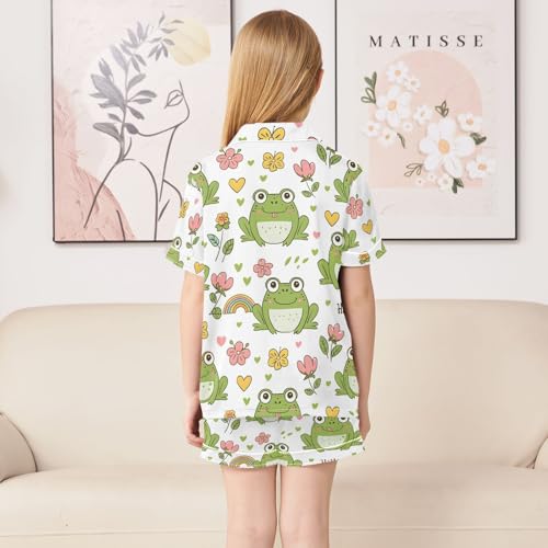 ALAZA Cute Frog Line Blossom Pajamas Satin Pajama Set Short Sleeve Button Down Sleepwear4