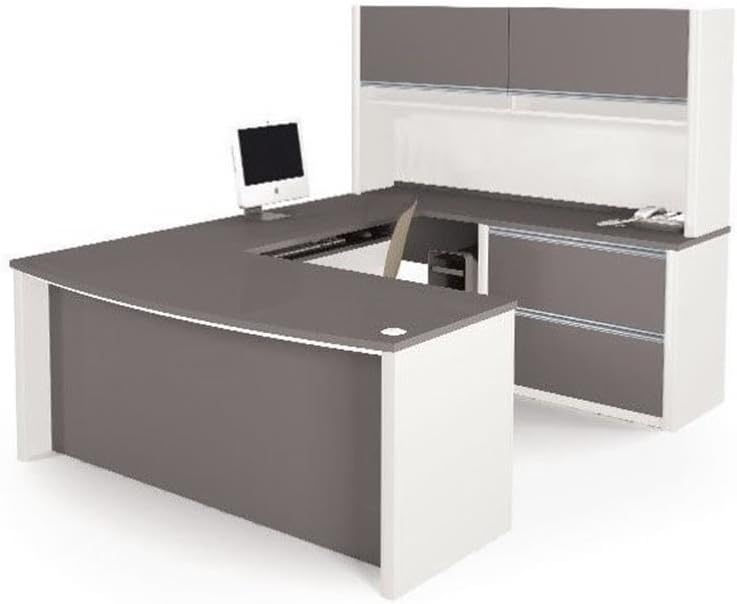 - Atlin Designs U-Shape Home Office Set, Sandstone Finish, 65.3" H x 95.6" W x 71.6" D, Includes Executive Desk, Credenza, Hutch, Oversized Pedestal, Keyboard Tray, Durable Melamine Work Surfaces with