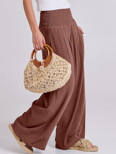 Image of ANRABESS Women Linen Palazzo Pants Summer Boho Wide Leg High Waist Casual Lounge Pant 2026 Beach Travel Vacation Outfits